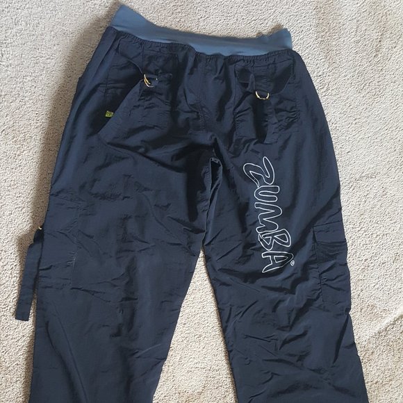 ZUMBA black drawstring pants nylon side back pockets X Large XL cargo athletic - Picture 5 of 12